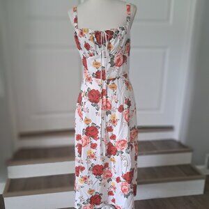 AGYMNX Floral Strap a-line sundress cami midi tie up front lace up back L NWT